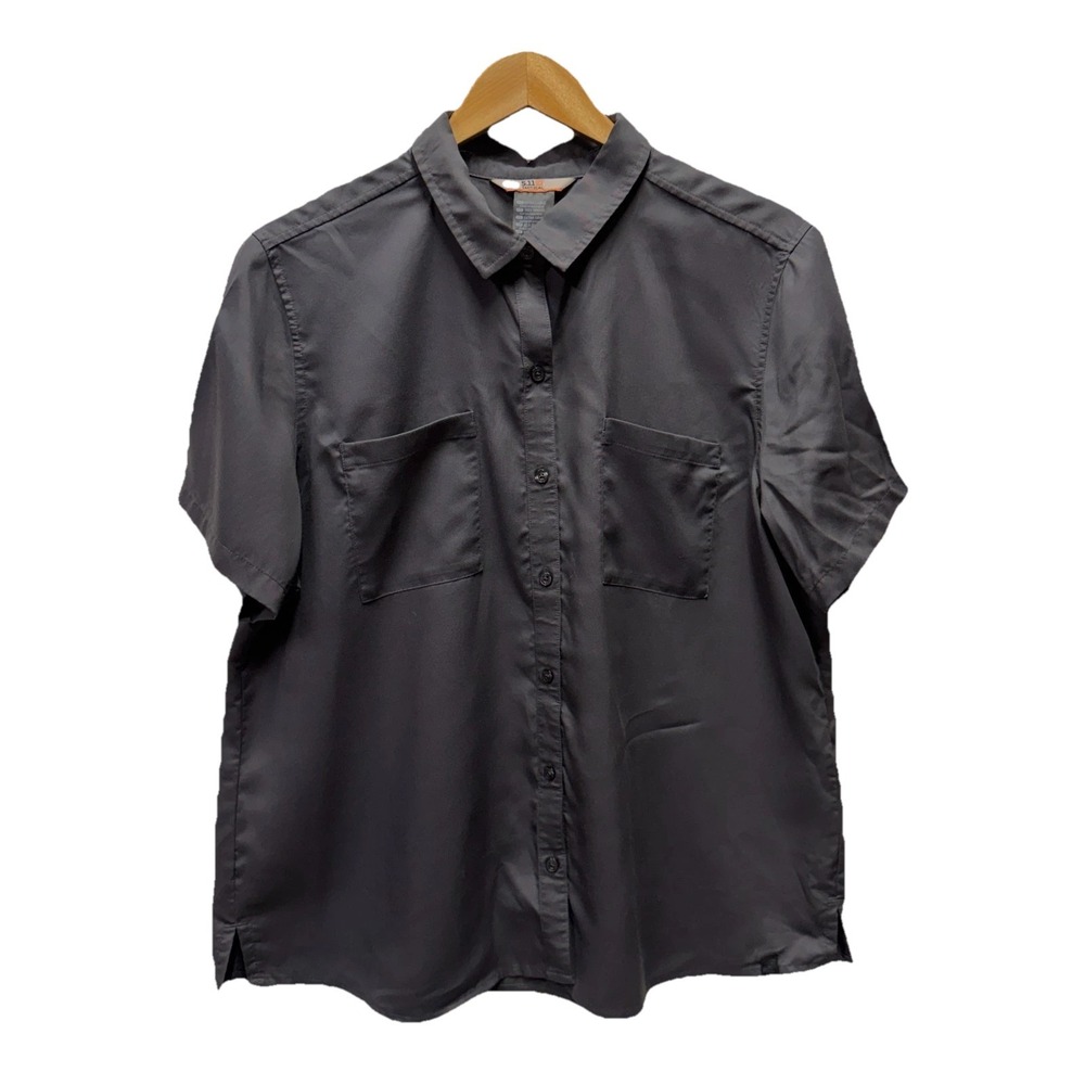 5.11 Tactical Short Sleeve Shirt Celia Mens XL Gray Tail Hem Pleated Button Up